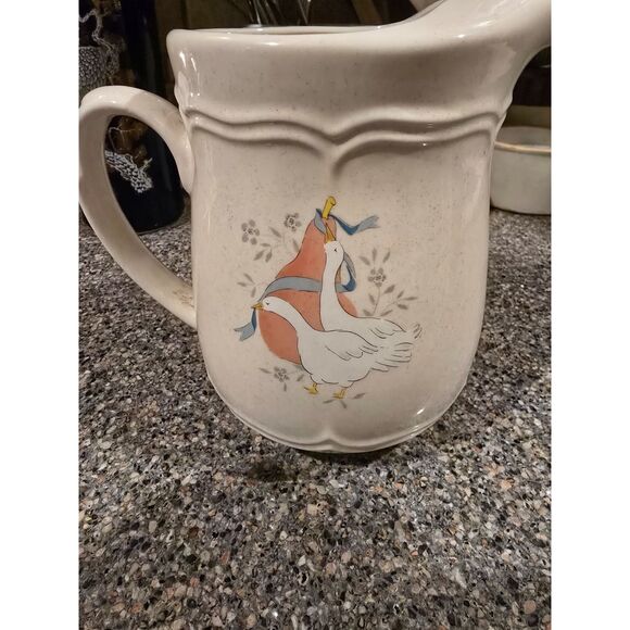 International China Marmalade 64 OZ Ceramic Pitcher 7 1/4 Stoneware Geese Blue - Picture 1 of 5